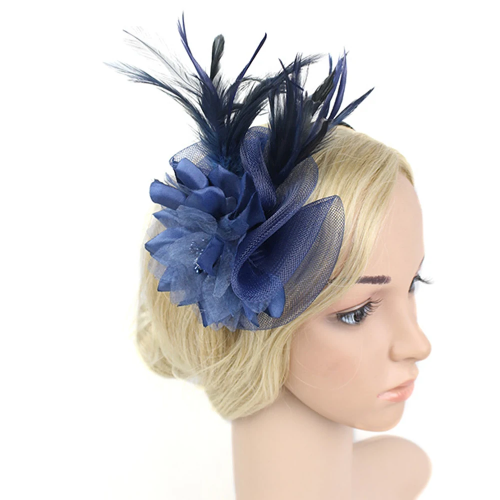 Женский подарок, элегантные вечерние аксессуары в стиле ретро с цветами, повязка на голову, свадебная, Коктейльная, церковная шляпа, заколка для волос, модная - Цвет: Тёмно-синий