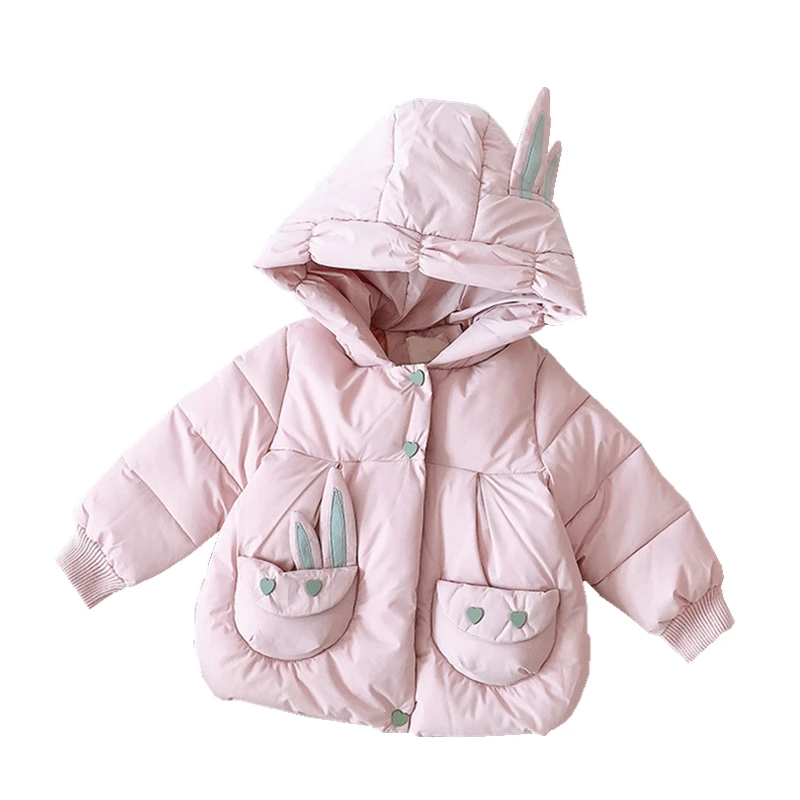 Детское пуховое хлопковое пальто для маленьких девочек; зимняя однотонная теплая верхняя одежда для детей; пальто с капюшоном для новорожденных; зимняя одежда