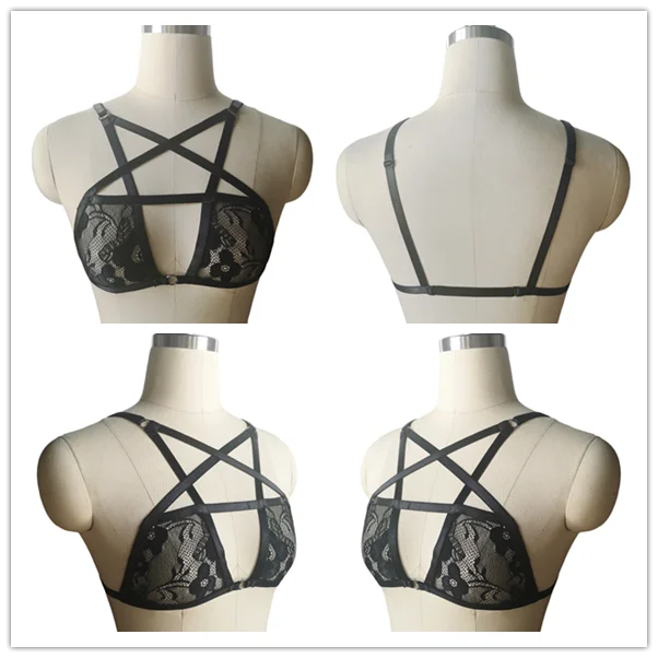 BLACK LACE HARNESS BRA 