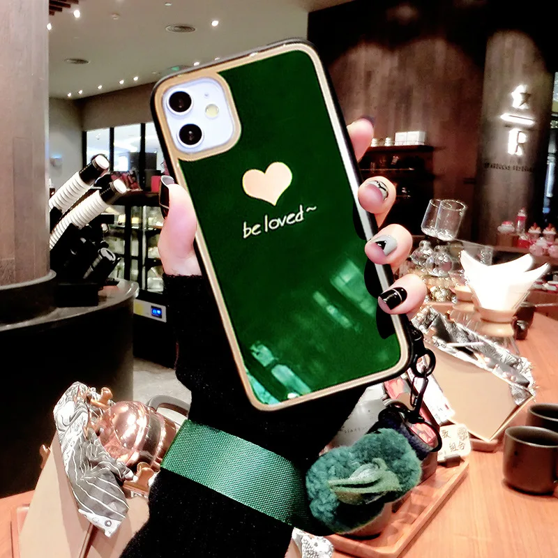 

Love Pattern Rabbit Strap Glass Shockproof Phone Cases Cover For iPhone 8 Plus 7 6s 11 11 Pro 11 Pro Max XR XS Max XS Green Girl