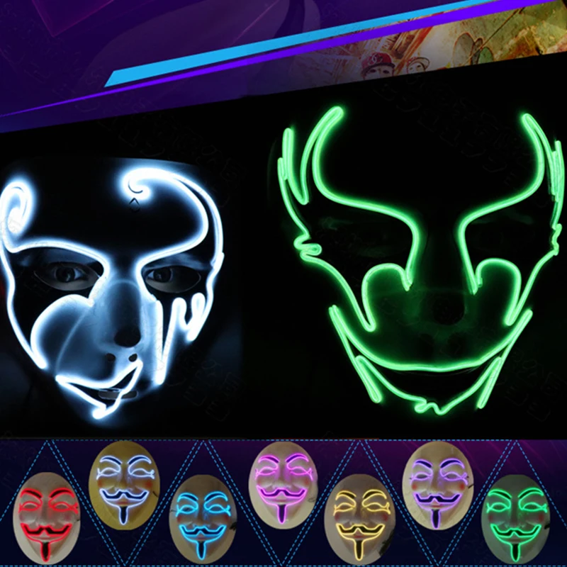 

Creative LED Terror Mask Halloween Glowing Cosplay Mask Festival Cosplay Scary Masks Glow In Dark Costume Decor Supplies DA