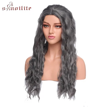 

S-noilite Synthetic Wigs Long Curly Wig Heat Resistant Fiber Hair Wig Grey Purple Cosplay Party Wig Natural Part For Women