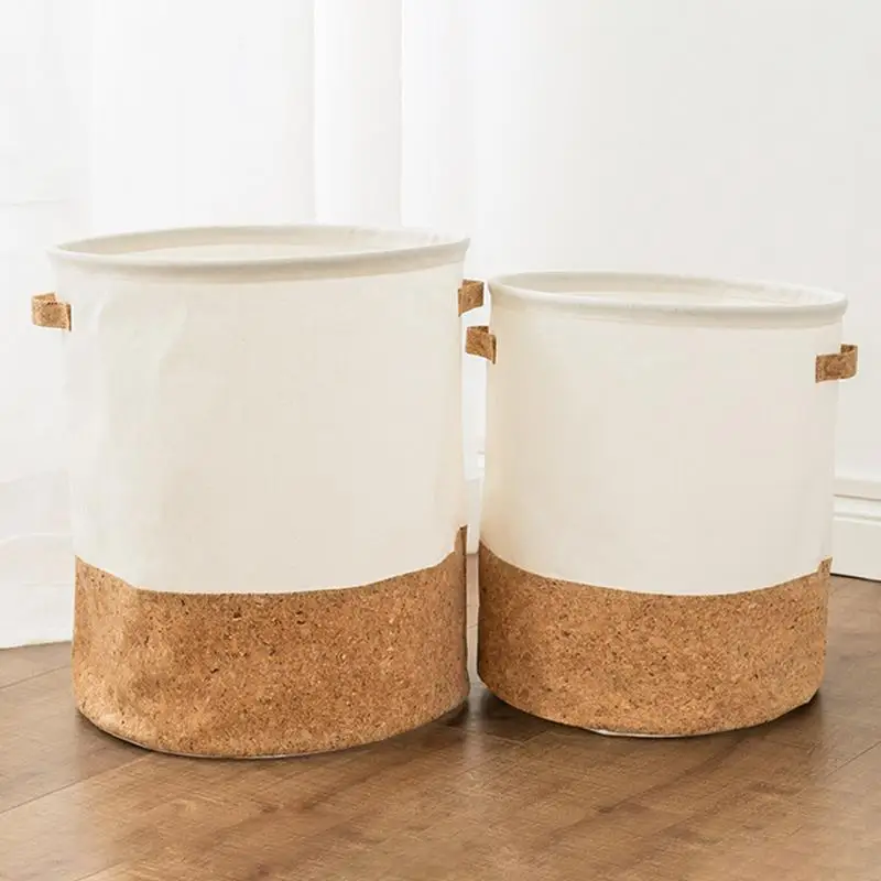

Cotton Linen Storage Bucket Cork Stitching Hamper Fabric Waterproof Clothing Portable Laundry Basket
