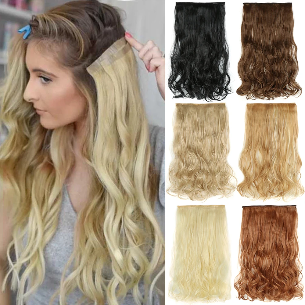 MyDiva 5 Clip In Hair Extension Heat Resistant Fake Hairpieces Long Wavy Hairstyles Synthetic Clip Golden On Hair Extensions
