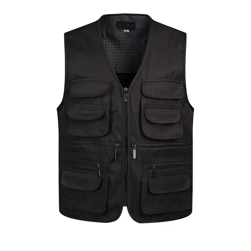 Black Vest Мужской классический жилет с несколькими карманами без рукавов, разгрузочный однотонный жилет для работы, жилет для фотографа, тактическая мужская куртка - Цвет: Black Vest