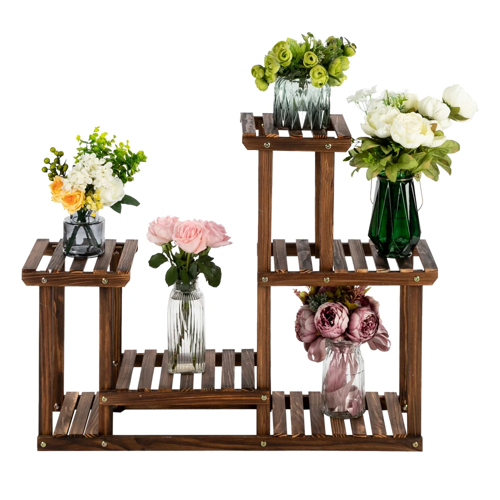 

4-Story 7-Seat Indoor And Outdoor Multi-Function Carbonized Wood Plant Stand