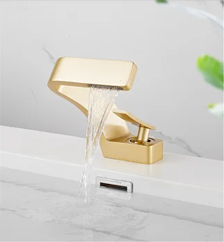 

Unique Design Gold Bathroom Faucet Waterfall Basin Faucet Hot and Cold Mixer Water Taps Single Handle Bathroom Sink Faucet Crane