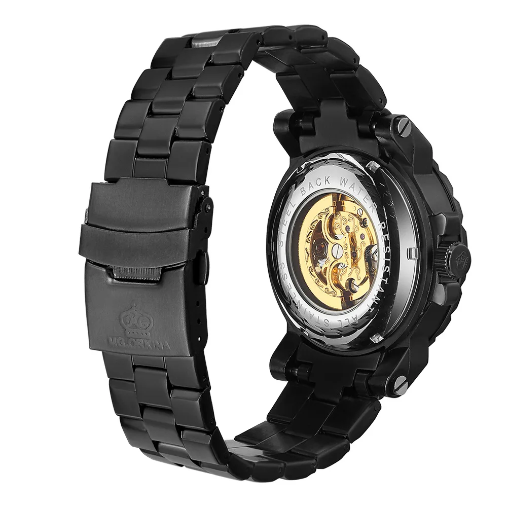 Автоматические механические часы мужские горячие часы скелета черный браслет наручные часы эксклюзивный бренд ORKINA Мужские часы с автоматическим заводом