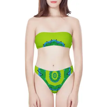 

Customizable patterns ladies split bikini set summer beach strapless tube top swimsuit sexy women's Breast wrap swimwear No rims