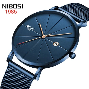 

NIBOSI brand Men Watches Top Brand Luxury Clock Men's Quartz Watch Slim Mesh Steel strap calendar Waterproof Sport Watch for men