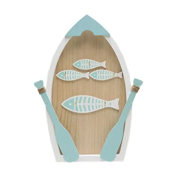 

Key box jewelry storage rack Mediterranean background wall hanging boat shaped round home Retro fish paddle decorative racks