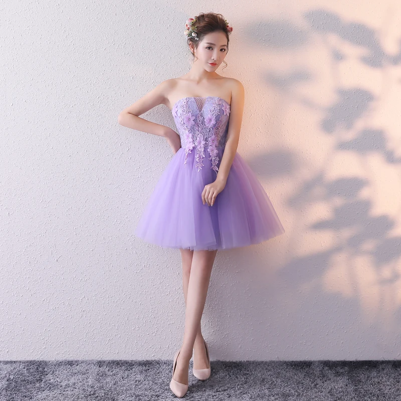 

Real Picture Lavender Blue Peach Cocktail Party Gowns A Line Strapless Short Mini Prom Dresses 2020 New vestidos de graduacion