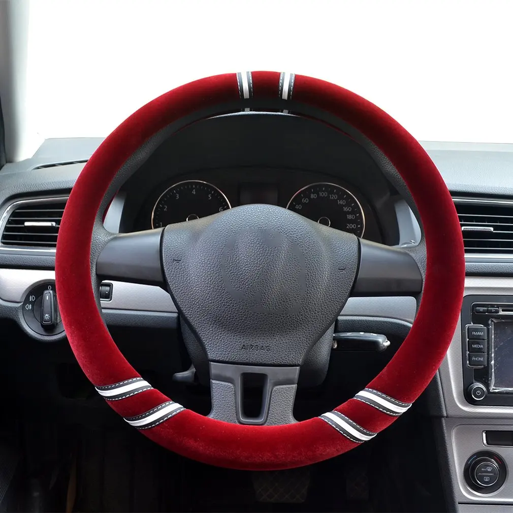 Non-Slip Car Decoration Steering Wheel Handbrake Gear Shift Plush Cover Auto Comfortable Warm Steering Wheel Cover