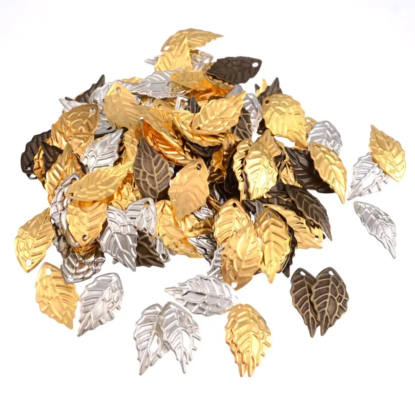 100Pcs Antique Bronze/ Gold/Rhodium Color Leaf Filigree Wraps Connectors Metal Crafts Gift Decoration DIY  18*10mm 24*14mm
