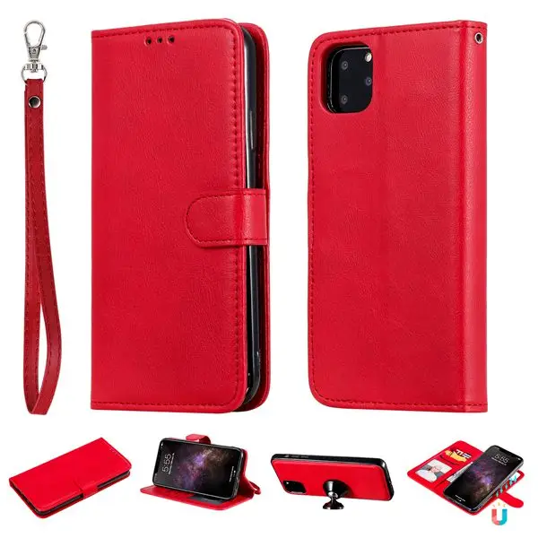 red Для iphone 11 для iphone 11 Pro Max PU кожаный чехол для Apple 11 флип-Бумажник Стенд съемный магнитный автомобильный держатель Крышка i11 - Цвет: red