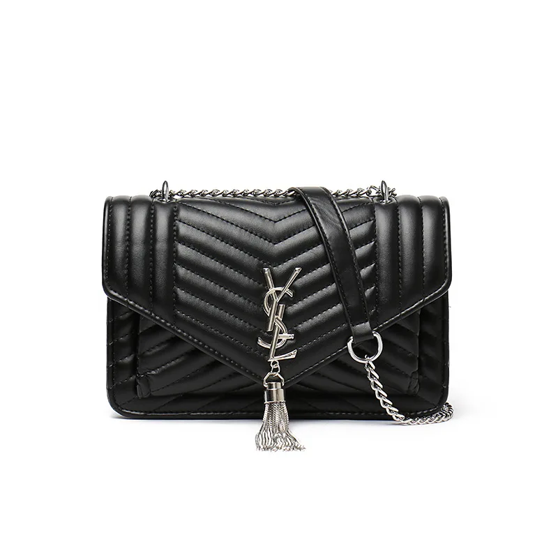 

Women's Shoulder Bag 2020 New Fashion High Quality Diamond Embroidery Thread Tassel Chain Messenger Small Square Bag