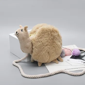 

Toddler Baby Girls Small Crossbody Bag Cute Plush 3D Alpaca Animal Snail Shoulder Bag Travel Satchel
