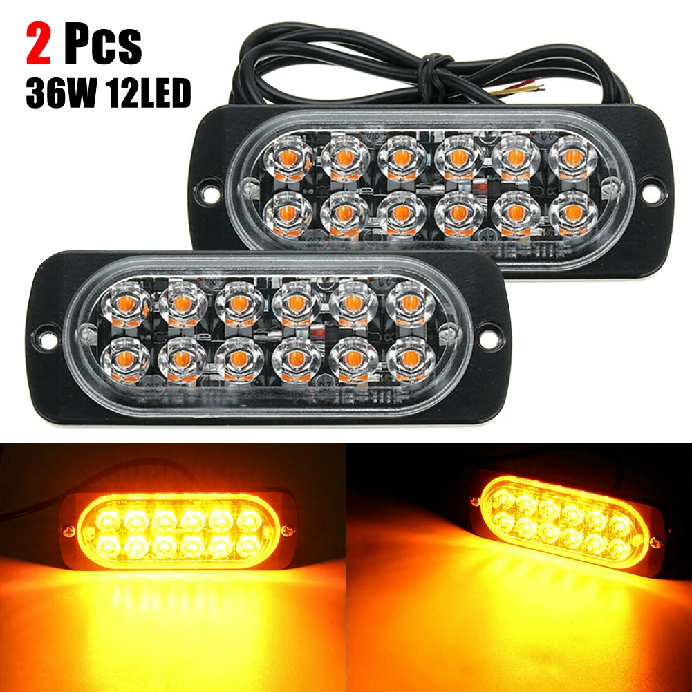

2* Amber Ultra-thin 12 LED 36W Light Bar Car Truck Hazard Beacon Warning Lamp Fast Heat Dissipation For Most Vehicles