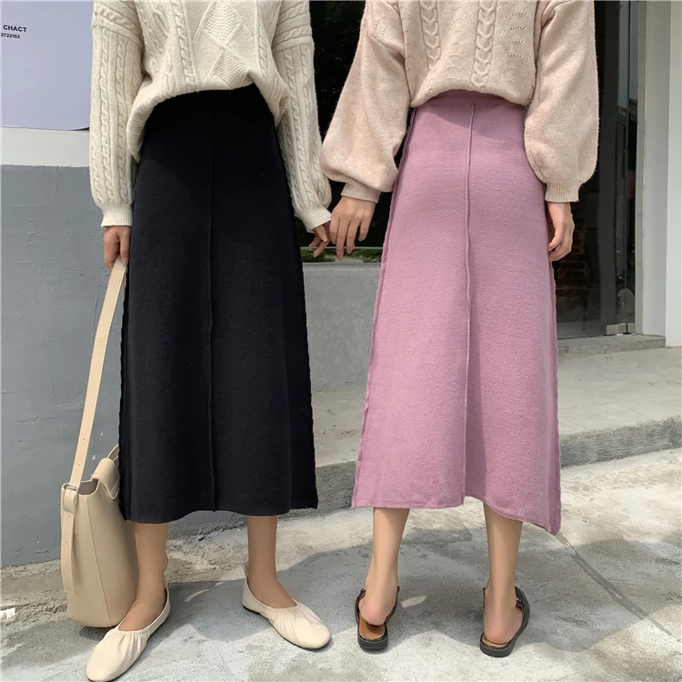 Colorfaith женские вязаные юбки осень зима миди трапециевидная Повседневная элегантная дамская модная юбка SK4317