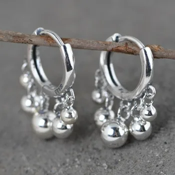 

BOCAI New real S925 pure silver jewelry simple art. Silver beads tassel earrings for women fashionable 925 silver woman earrings