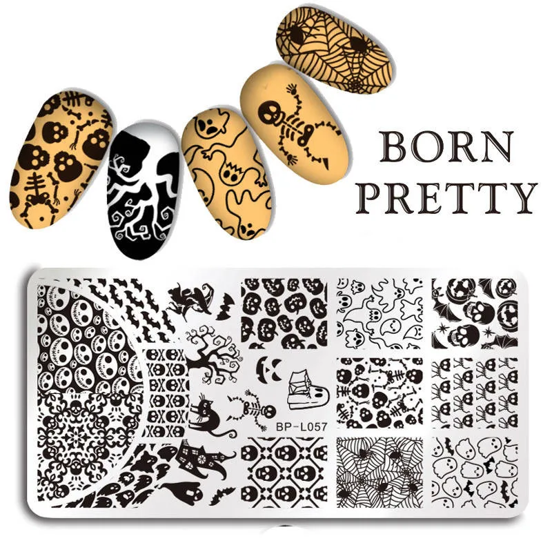 BORN PRETTY прямоугольные пластины для штамповки ногтей Ghost Stamp шаблон из нержавеющей стали дизайн ногтей изображение трафарет Хэллоуин тема - Цвет: BP-L057