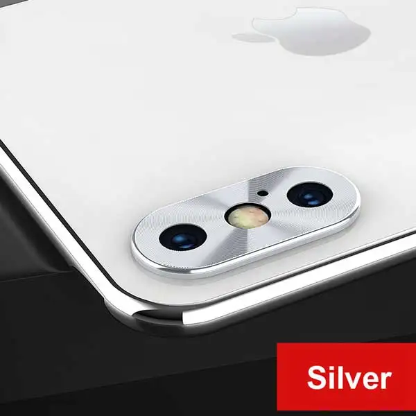 Silver Металлическая защитная крышка для камеры для iPhone 7, 8, 6, 6S Plus, X, XS, XR, XS Max, чехол из алюминиевого сплава, задняя крышка для объектива камеры, защитная кольцевая крышка - Цвет: Silver