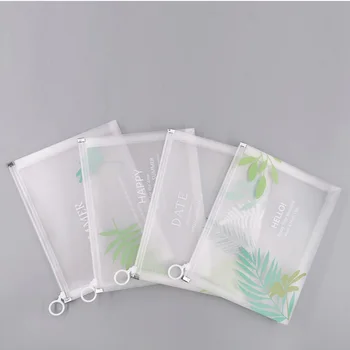 

4pcs Zipper File Bags Storage Case Portable Pencil Case Transparent File Pockets Student Stationery Holder for Office (Leaves Pa