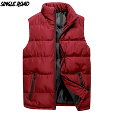 SingleRoad зимние мужские жилеты осенняя куртка без рукавов мужское ветрозащитное пальто Красная мужская молния Теплый хлопковый жилет боди теплый человек 5XL