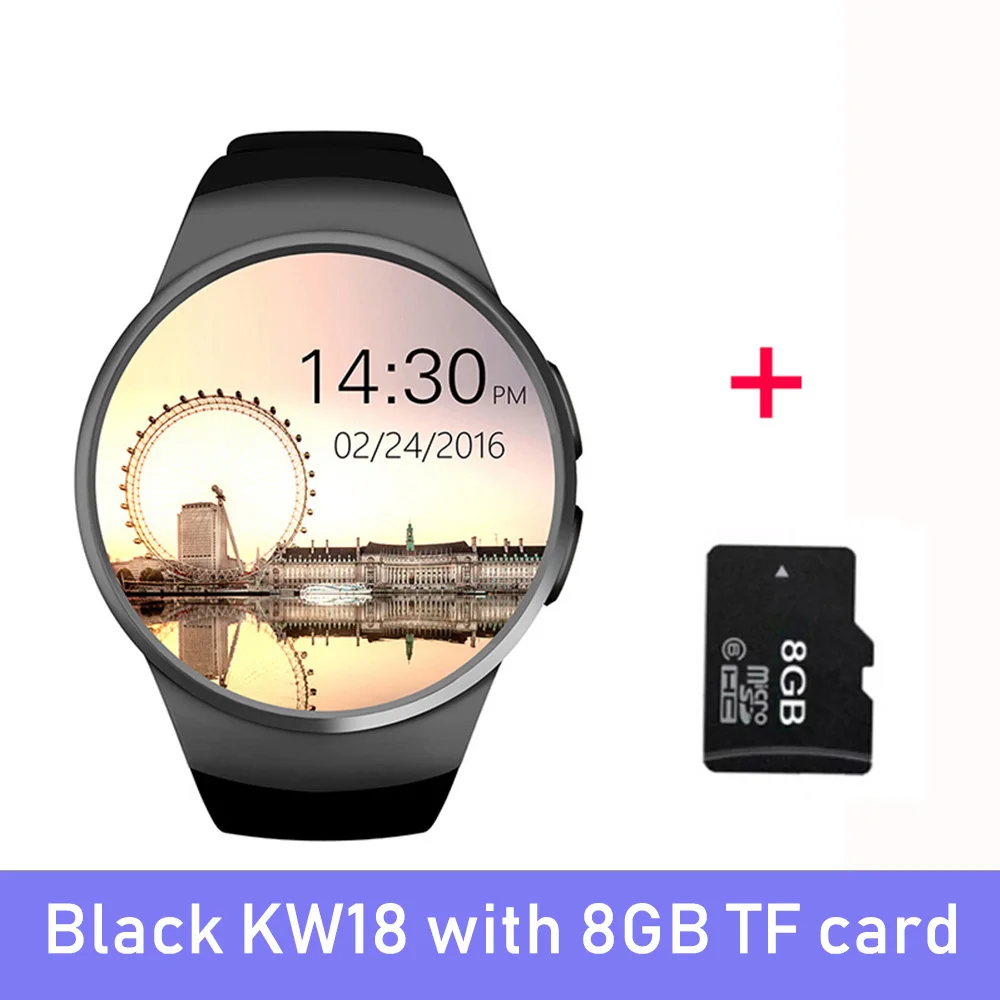 Black 8gb LEMFO KW18 Bluetooth Смарт-часы для мужчин и женщин с поддержкой шагомера и пульсометра SIM LET 3g TF Карта BT 4,0 Смарт-часы Android IOS - Цвет: Black 8gb