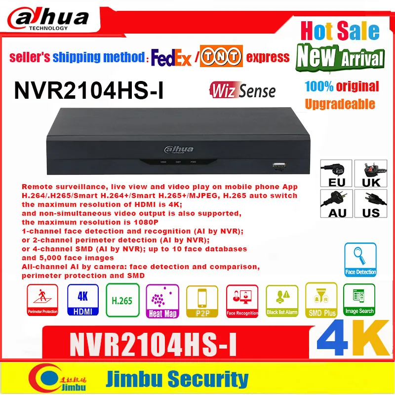 Dahua-Grabadora de vídeo de red WizSense NVR NVR2104HS-I, 4CH, 4K, compacta, 1U, resolución de hasta 12Mp, búsqueda IA, IVS