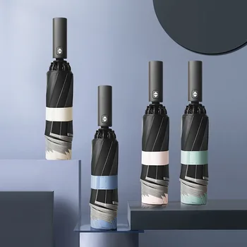 

Sun Protection Umbrella Automatic 3-Stage 10 Ribs Blue Yellow Pink Men's Folding Umbrella Rain For Women UV Parasol Outdoor