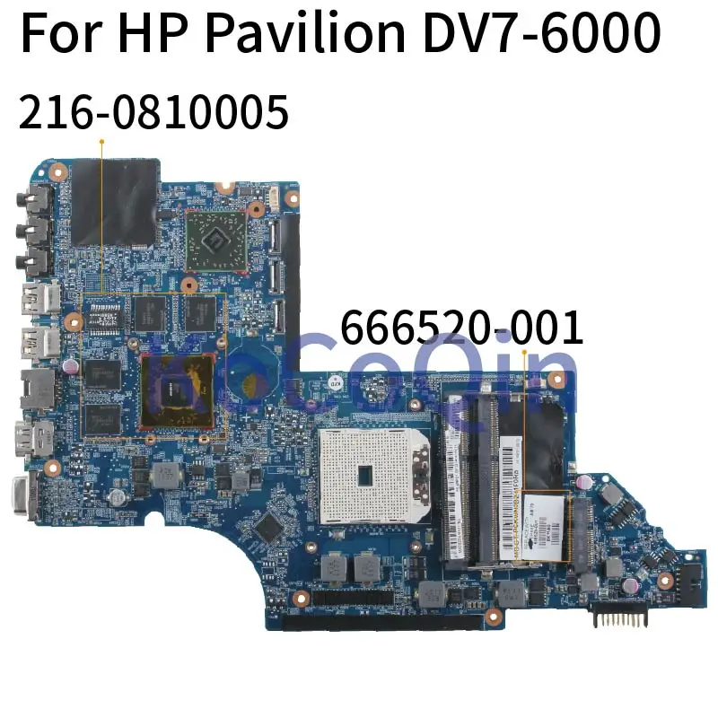 KoCoQin placa base para portátil HP Pavilion DV7-6000 DV7Z-6100 A70M HD6750 placa base 666520-501, 216-0810005 DDR3