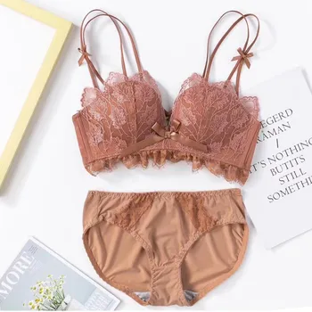 

Women Wire Free Floral Bras Set Sexy Lingerie Push Up Bra Female Sexy Lace Underwear Set