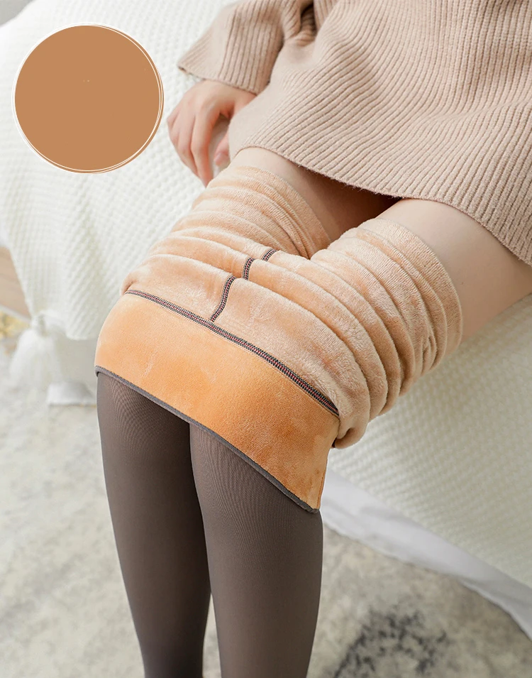 brown leggings Warm Winter Fleece Tights Women Thermal Stockings Transparent Effect Sexy High Waist Push Up Furry Insulated Thermo Leggings flare leggings