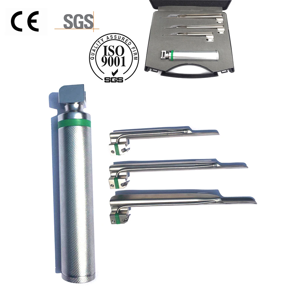 

Factory Directly Laryngoscope Fiber Optic Miller Laryngoscope Set of 3 blades Premium Quality Handle Straight Blades