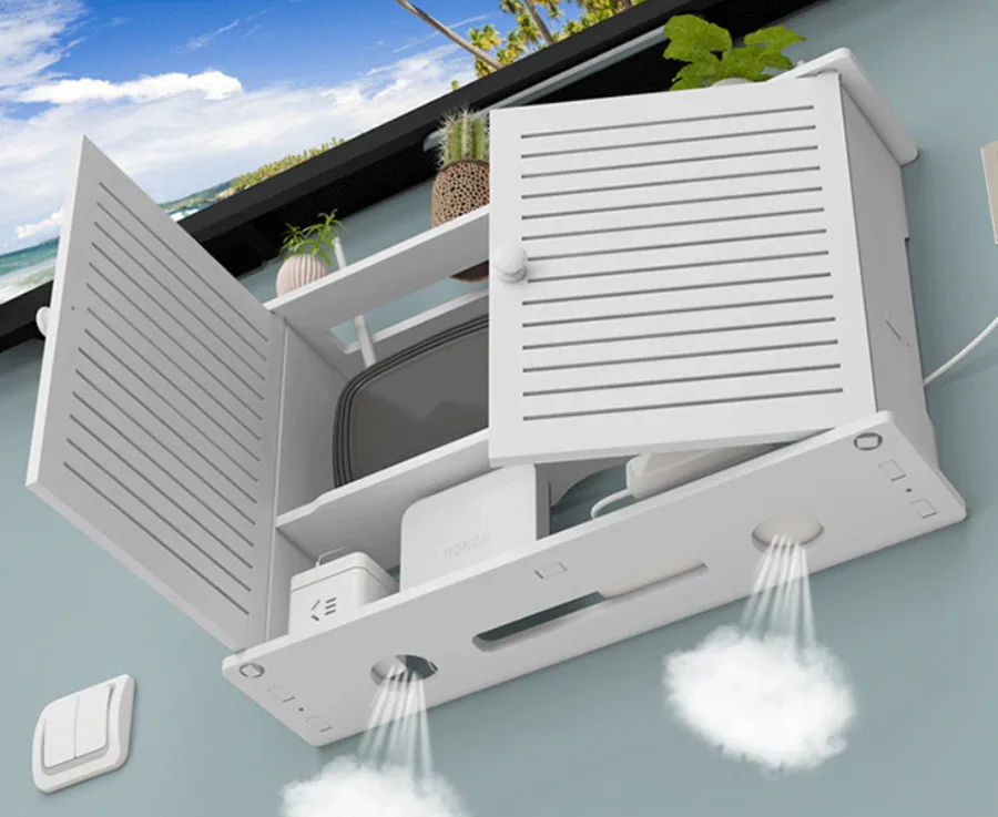 Description Picture 4 of itemExtra Large Wireless Wifi Router Shelf Storage Box Cable Power Plus Wire Bracket WoodPlastic Wall Hanging Plug Board DIY Decor