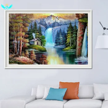 

Diamond Painting Full Square Drill Cross Stitch Waterfall 5D Full Drill Diamond Painting Cross Craft Embroidery Art Mural Decor