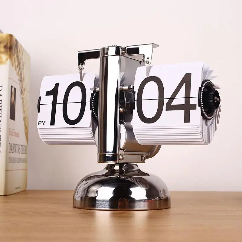 

Vintage Retro Scale Modern Digital Auto Flip Stand Home Metal Desk Clock White