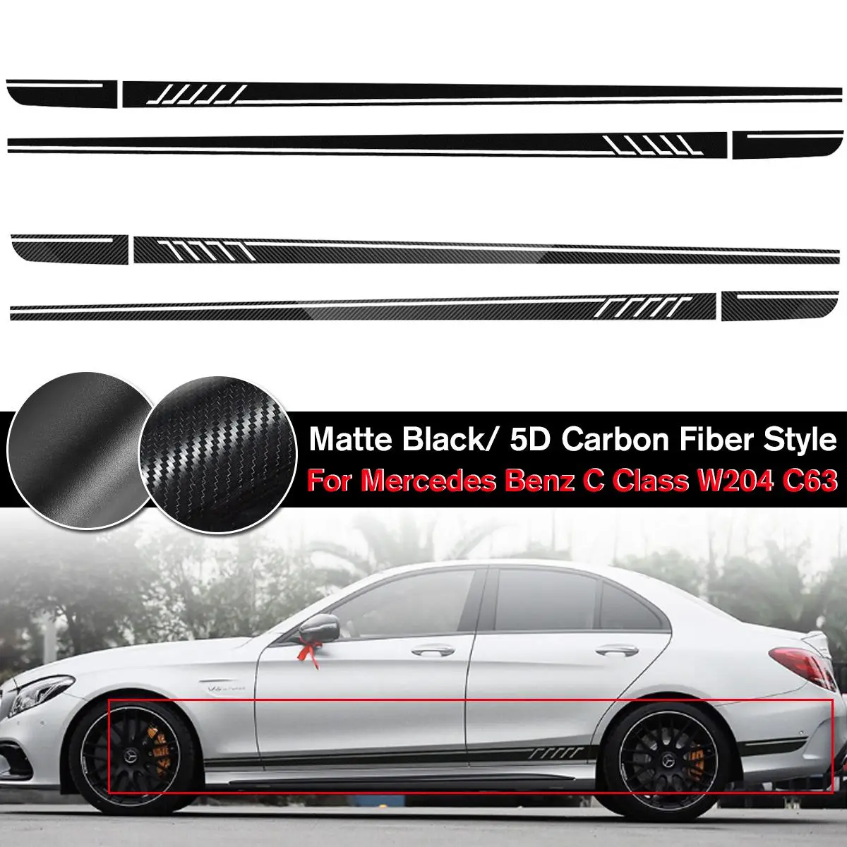

5D Carbon Fiber Racing Side Stripe Car Decals Stickers For Mercedes-Benz C Class W204 C180 C200 C230 C280 C300 C320 C350 C63