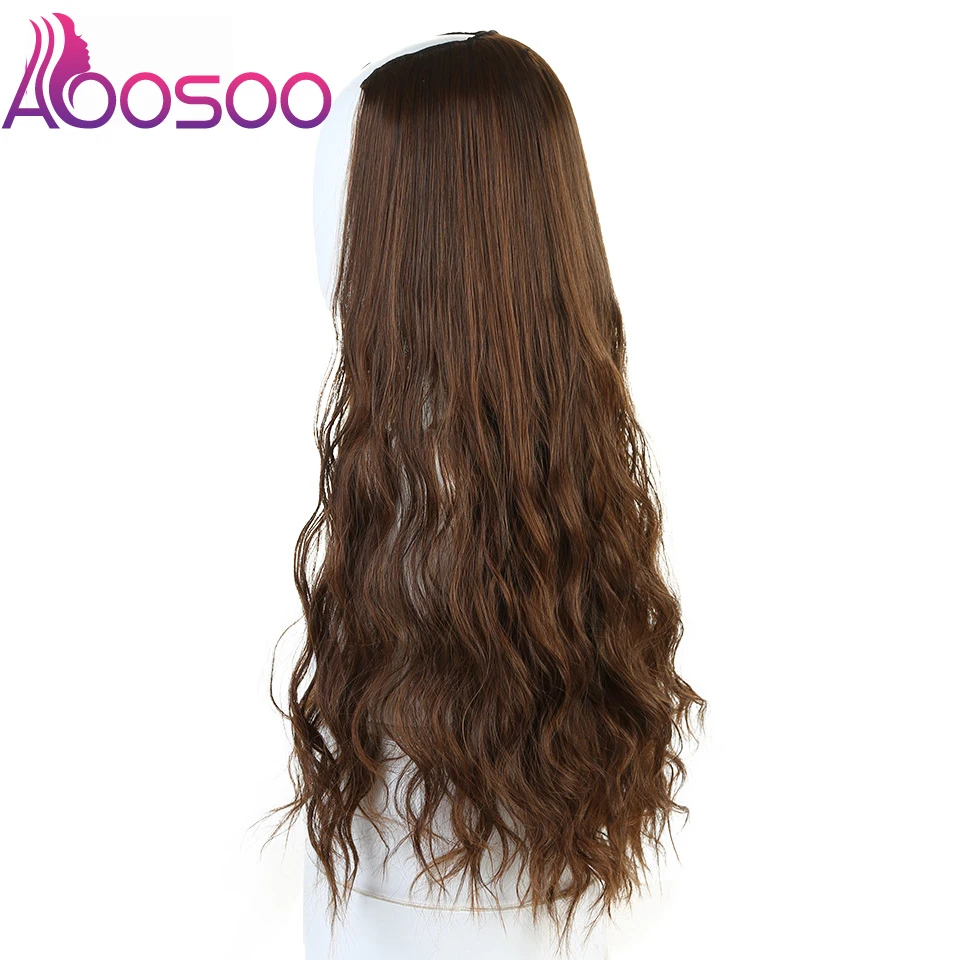 Hair Extensions Long Wavy Culry U-Shaped Half Wig for Women 24" Natural Female Heat Resistant Synthetic Hair