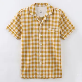 

Summer Cotton Pattern Shorts Couples Pajamas Double Layer Gauze Men and Women Simple Two-Piece Loose Short Sleeve Home Services