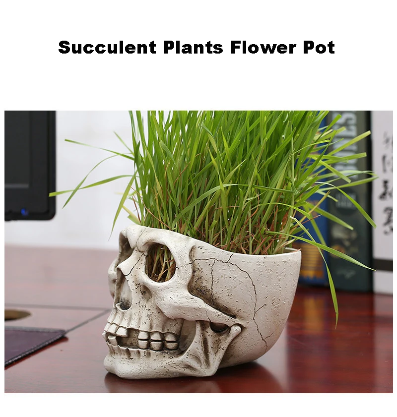 Ancient Skull Pot Bonsai Creative Decoration Succulent Plants Flower Pot Holiday Party Atmosphere Decorate Micro Landscape
