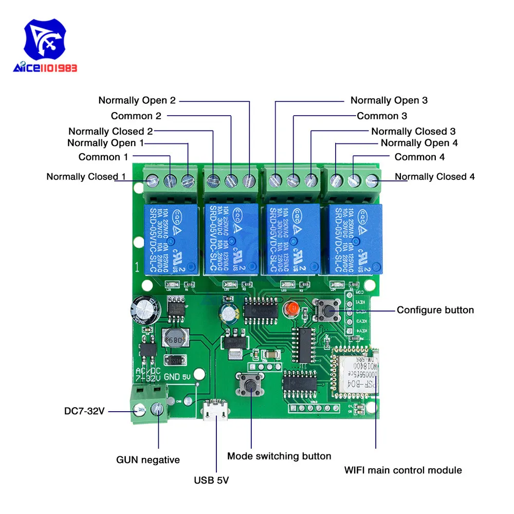 Diymore RF Smart Switch 4 канала DC 7-32 В релейный модуль беспроводной Wi-Fi реле задержки переключатель приложение дистанционное управление для умного дома