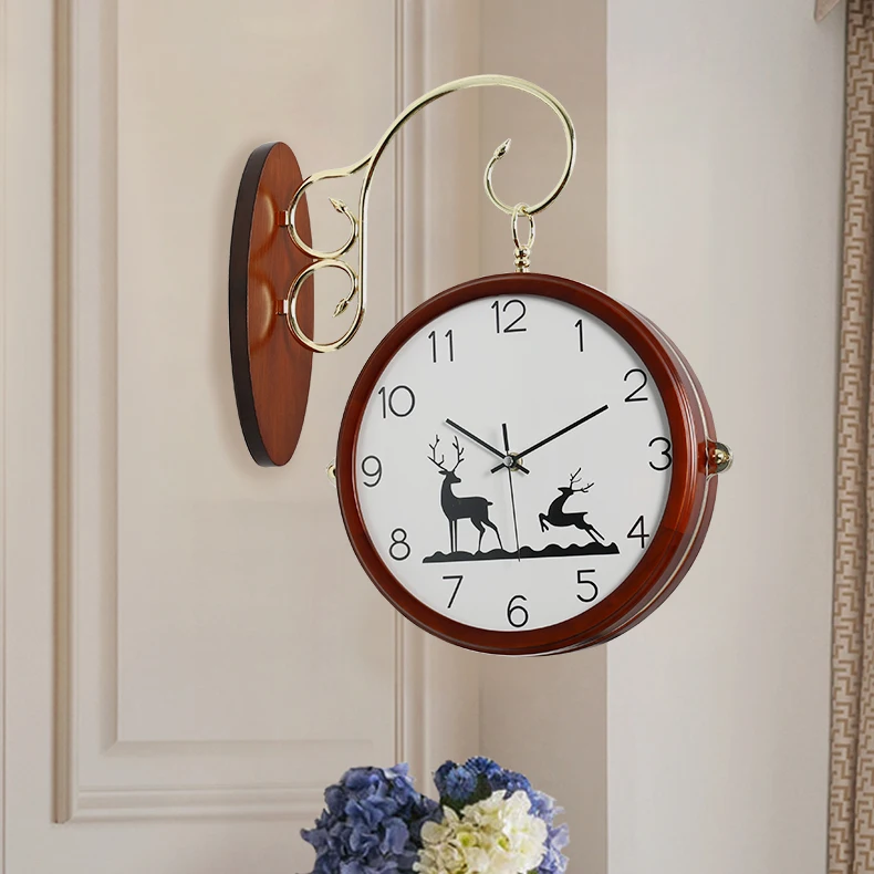 

Modern Simple Wall Clock Nordic Silent Creative Wood Round Double Sided Wall Clock Zegary Na Sciane Bedroom Decoration MM60WC
