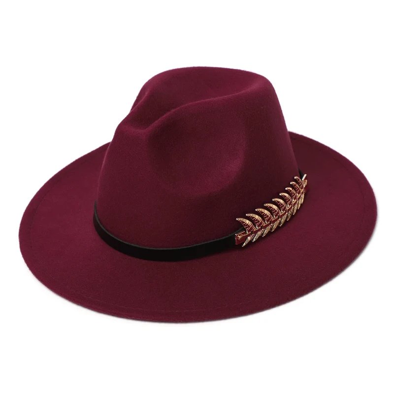 Женская шляпа из войлока зимние шерстяные шляпы fedora Мужские Винтажные церковные осенние модные широкие фетровые шляпы для женщин - Цвет: Wine