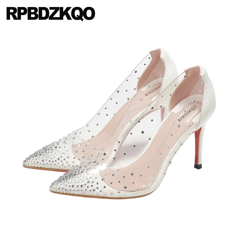 Белые прозрачные туфли с острым носком из ПВХ золотистого цвета вечерние лодочки