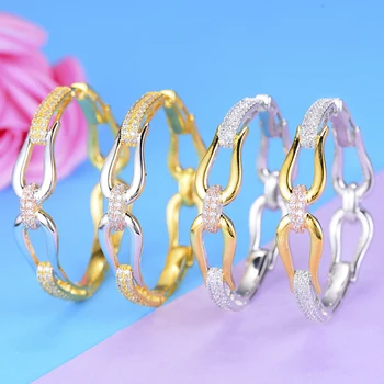 

LARRAURI Luxury Statement Big Hoop Earrings For Women 3 Tone Geometry Cubic Zircon CZ Wedding DUBAI Bridal Hoop Earring 2020