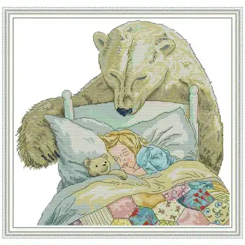 

bear and little girl counted printed on the canvas 11CT 14CT DIY kit Cross Stitch embroidery needlework Sets home decor