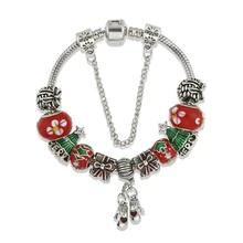 Модные ювелирные изделия браслеты, DIY браслет из сплава с бусинами, Рождественский подарок Рождественская елка орех перчатка кулон браслет