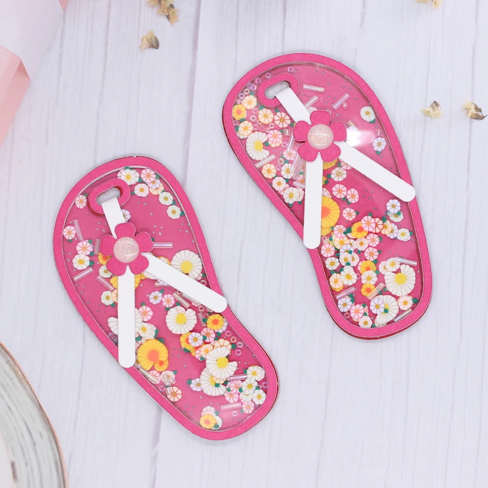 KSCRAFT-귀여운 여름 플립 플롭 셰이커 금속 절단 다이 스텐실, DIY 스크랩북 장식 엠보싱 DIY 종이 카드